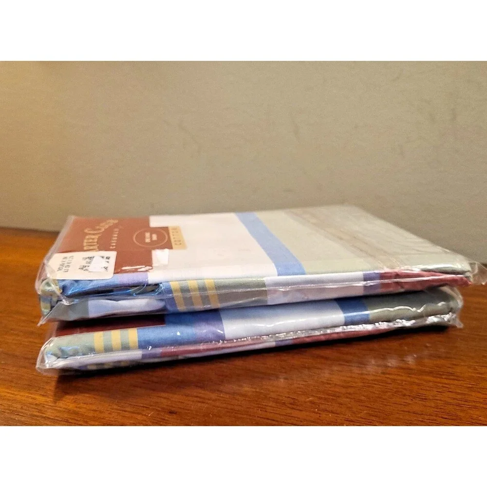 (2) Vtg CHARTER CLUB Casuals King Pillow Sham Stripe Plaid Blue Green Purple NOS